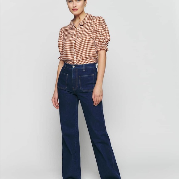 Reformation Kalila  Brown and White Checkered Top - Picture 6 of 9